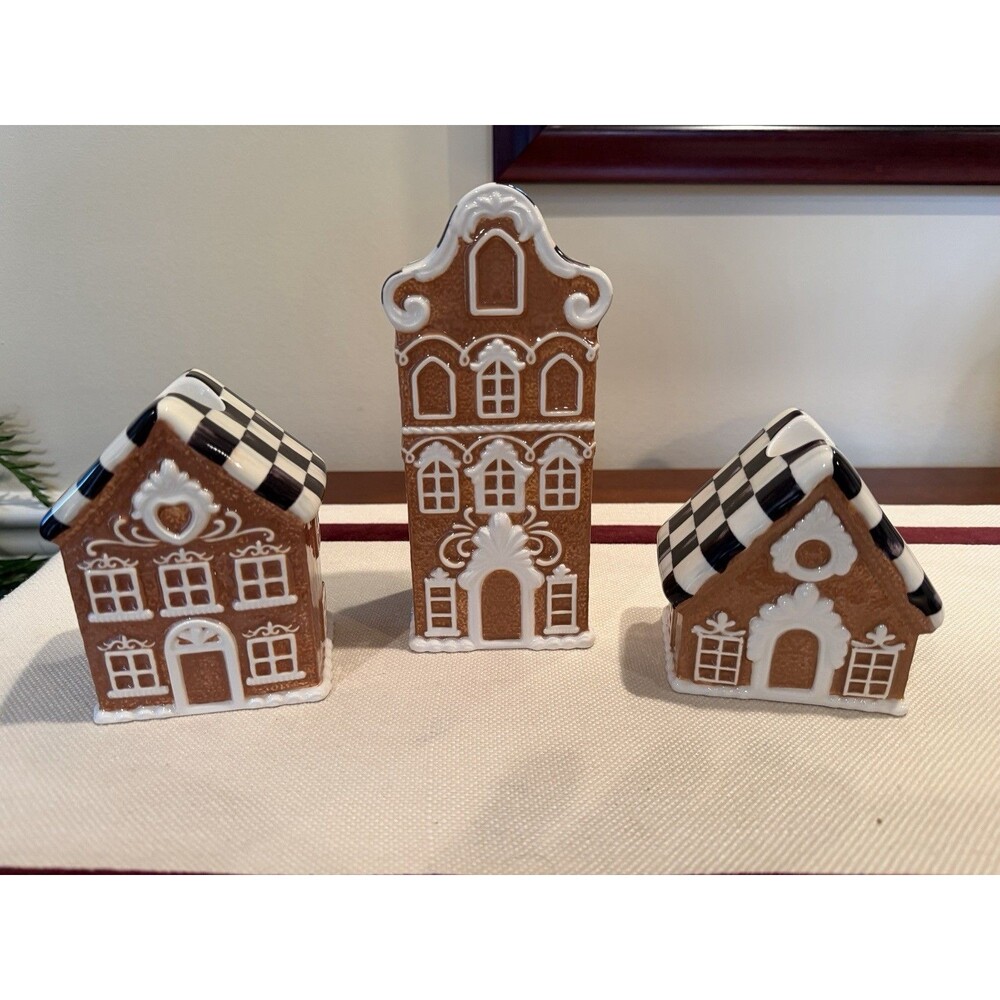 MacKenzie-Childs Ginserbread Ceramic Taper Candle Holders - Set of 3 New In Box